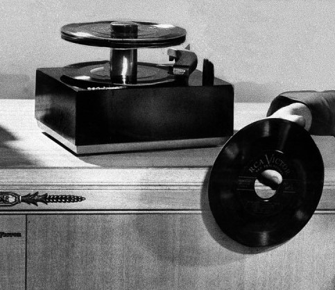 RCA Victor's new 45-RPM phonograph &amp; records. Finest Quality reproduction at low cost in history of Industry credited to new system; first single disc size for all pops and classics. Undated photo. (AP Photo)