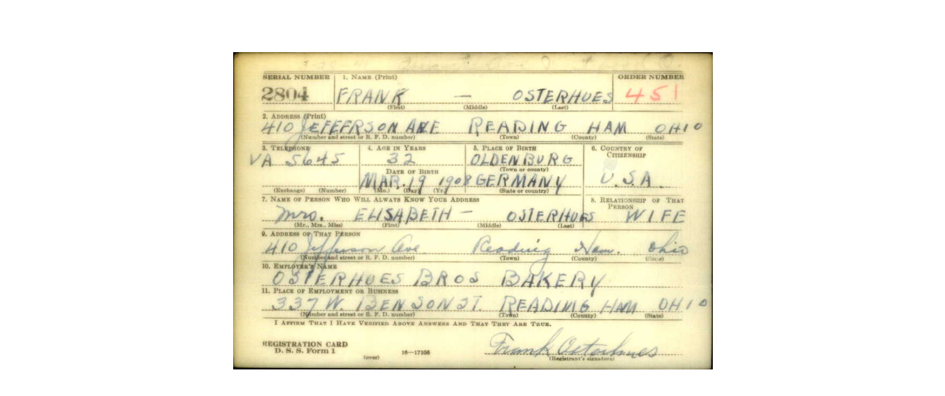 FO draft card 1944