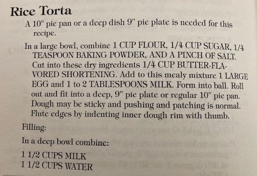 A recipe for torta is shown in the text.